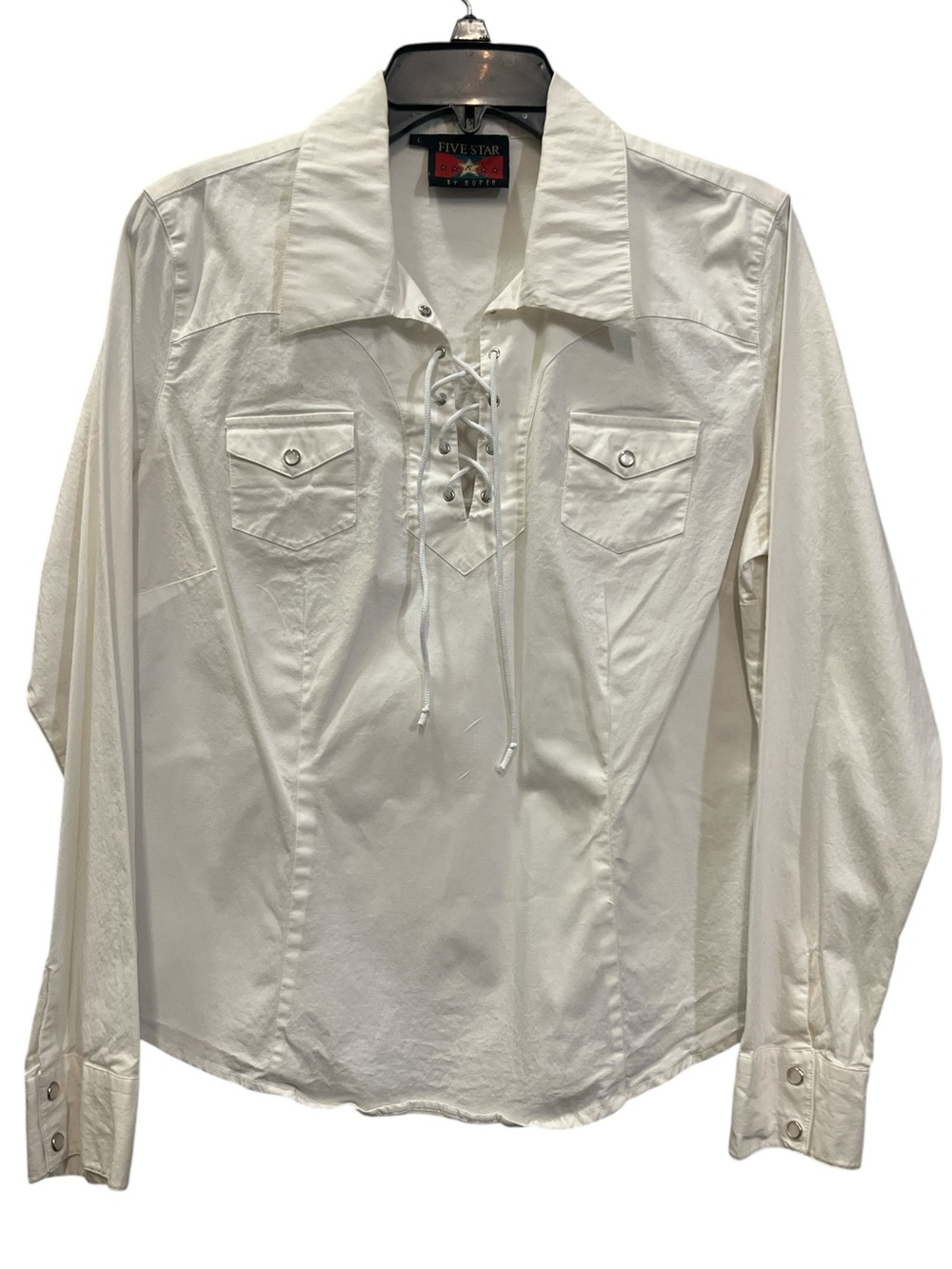 Five Star by Roper White Lace-Up Western Button Cuff Shirt Size Large